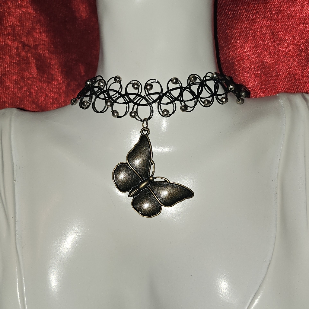 Butterfly Tattoo Choker Necklace 90s Boho